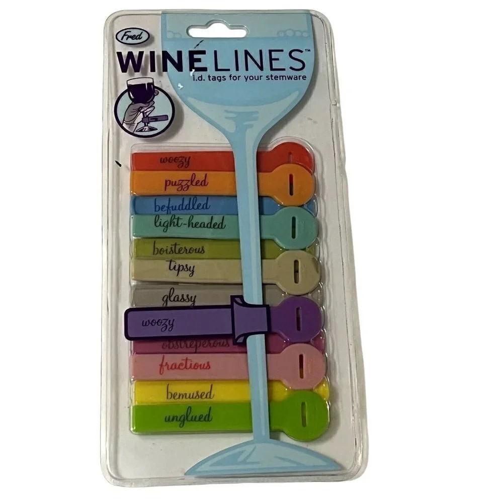 Fred Brand WineLines ID Tags for Stemware Glass Markers Silicone Multicolor